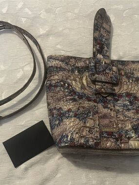 Brahmin Multicolor Textured Crossbody — Beige, Blue, gold, Accents